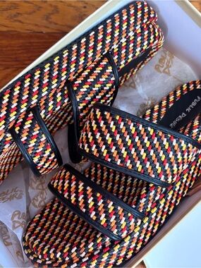 Woven Multi-Color Slide Sandals - Black Accent